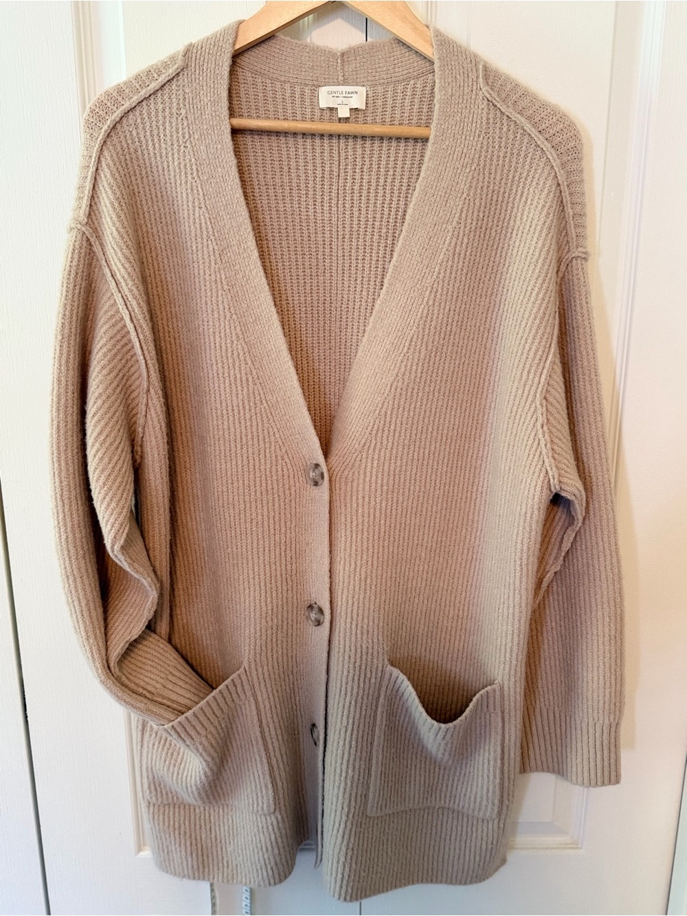Gentle Fawn Ribbed Button-Front Cardigan in Taupe